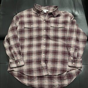 Old Navy Maroon and White Plaid WoMen's Shirt